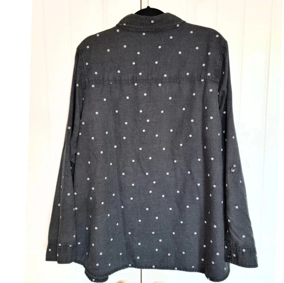 TORRID Gray White Polkadot Long Sleeve Button Up Top Women's Size 3-22/24-3X - Picture 6 of 11